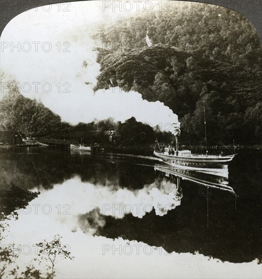 Steam yacht on Loch Katrine, Scotland.Artist: Underwood & Underwood