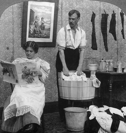 'The New Woman, Wash Day'.Artist: American Stereoscopic Company