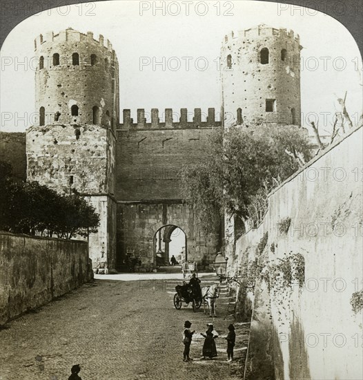 Gate of St Sebastian in the Aurelian Wall, Rome, Italy.Artist: Underwood & Underwood