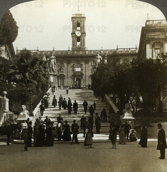 Senatorial Palace, Piazza del Campidoglio, Capitoline Hill, Rome, Italy.Artist: Underwood & Underwood