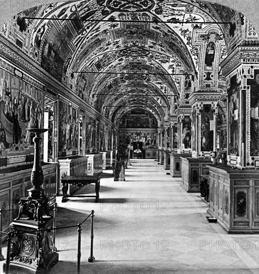 Interior of the Vatican Library, Rome, Italy.Artist: Underwood & Underwood