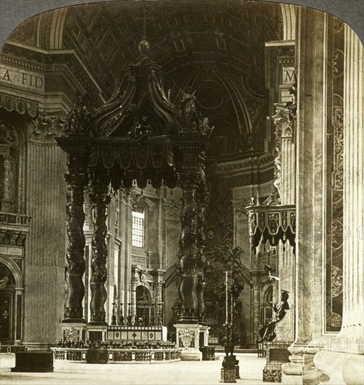 The great altar with its baldachin, St Peter's Basilica, Rome, Italy.Artist: Underwood & Underwood