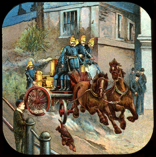 Horse-drawn fire engine, c19th century. Artist: Unknown