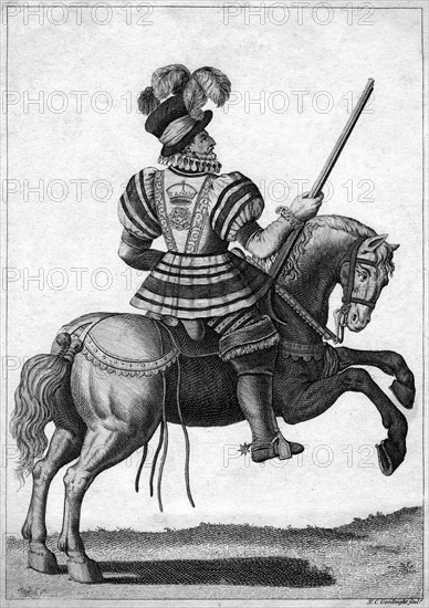 A Yeoman of the Guard, attending Queen Elizabeth I on a progress. Artist: NC Goodnight