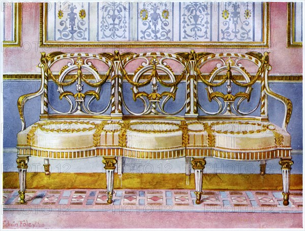 White gilt and painted settee, Pergolesi influence 1911-1912.Artist: Edwin Foley