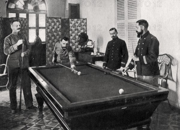 Henri Gouraud, French soldier, playing billiards, 1895. Artist: Unknown