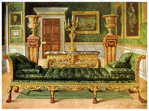 Mahogany and gilt Georgian suite, Longford Castle, Wiltshire, 1911-1912.Artist: Edwin Foley