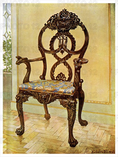 Carved early Chippendale chairman's chair, 1911-1912.Artist: Edwin Foley