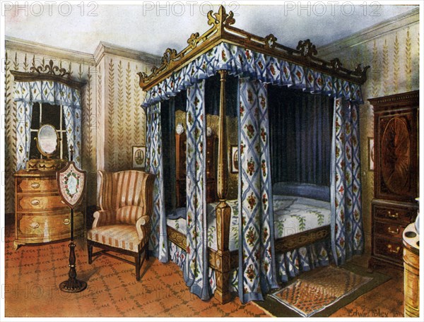 A Hepplewhite bedroom, 1911-1912.Artist: Edwin Foley