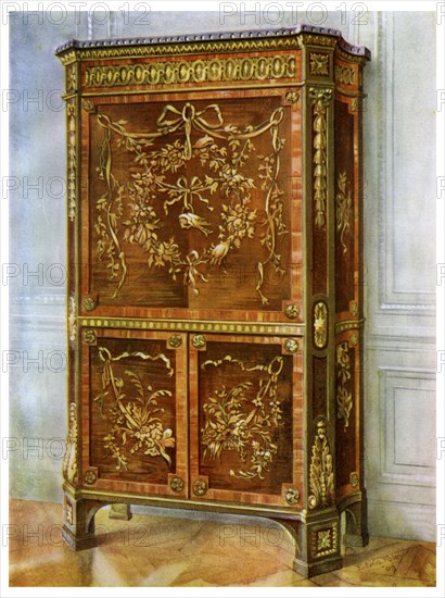 Inlaid ormolu mounted upright secretaire, French, 1911-1912.Artist: Edwin Foley