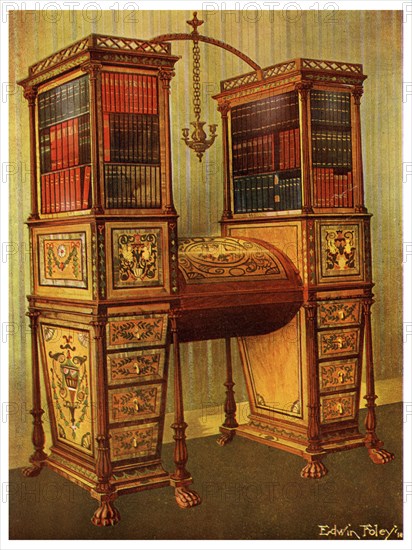 The Sister Inlaid Double Secretaire and Bookcase Cabinet, Sheraton, 1911-1912.Artist: Edwin Foley