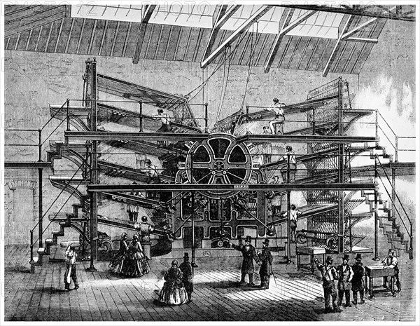 Newspaper printing on a ten feed semi rotary machine, 1860 (1956). Artist: Unknown