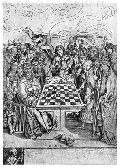 Chess: Death checkmating a king, c1400 (1956). Artist: Unknown