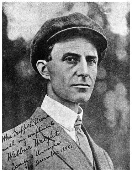 Wilbur Wright, American aviation pioneer, 1908 (1956). Artist: Unknown