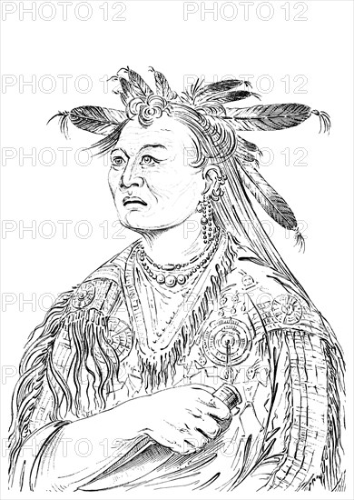 'The Bloody Hand', One of the chiefs of the Riccaree tribe, 1841.Artist: Myers and Co