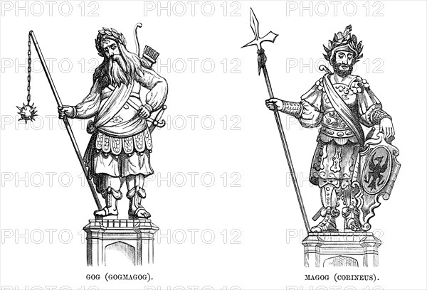 Statues of Gog (Gogmagog) and Magog (Corineus), 1886. Artist: Unknown