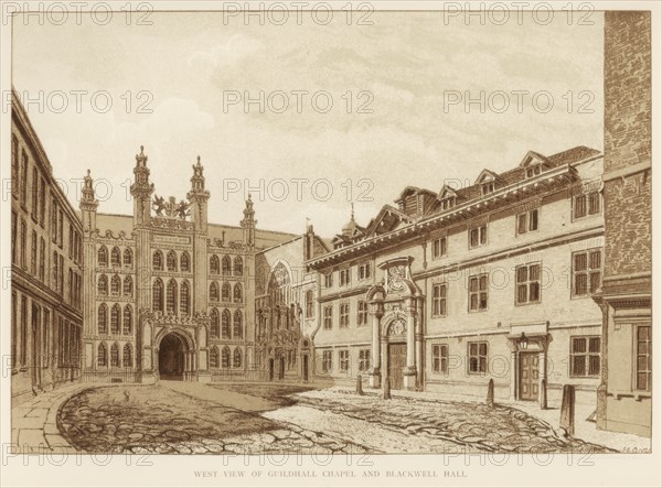 West view of Guildhall Chapel and Blackwell Hall, City of London, 1886. Artist: Unknown