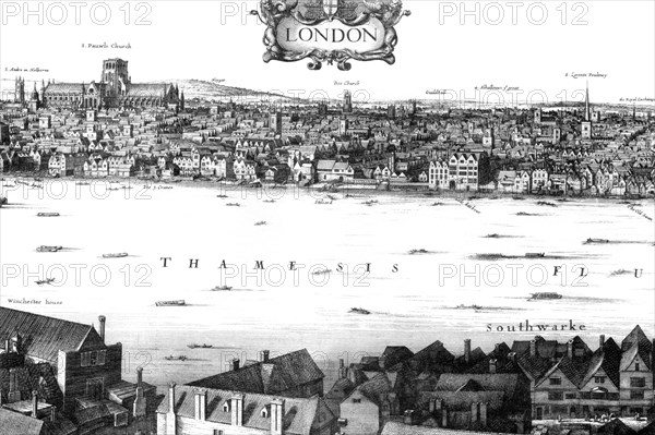 View of London and the Thames from South Bank, 17th century (1886).Artist: William Griggs