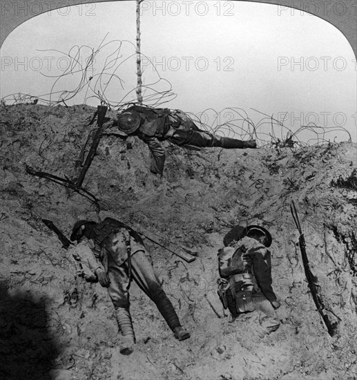 Men who fell contesting the mine crater, Hooge, Belgium, World War I, 1914-1918.Artist: Realistic Travels Publishers