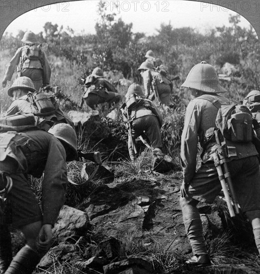 Scouts making their way through the forests of East Africa, World War I, 1914-1918.Artist: Realistic Travels Publishers