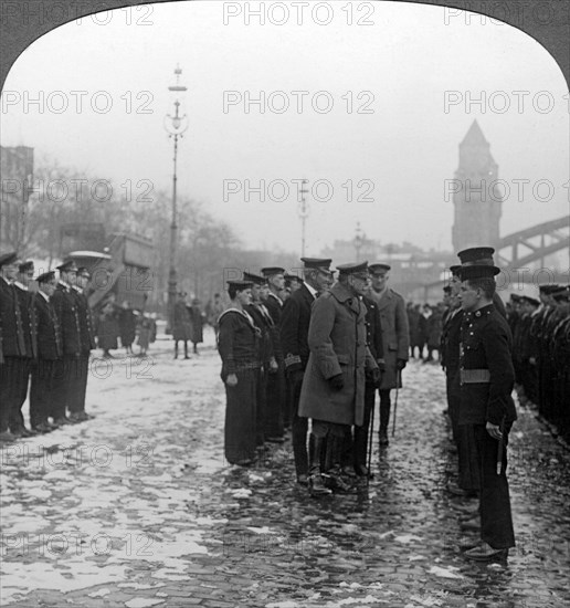 Sir Douglas Haig inspecting sailors, World War I, 1918.Artist: Realistic Travels Publishers