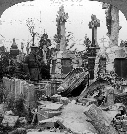 French graves smashed by German shell fire, France, World War I, 1914-1918.Artist: Realistic Travels Publishers