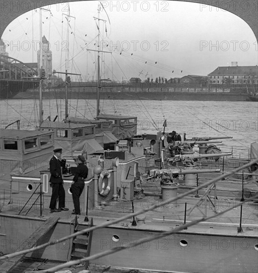 Flotilla of motor boats on the Rhine, c1918-1919.Artist: Realistic Travels Publishers