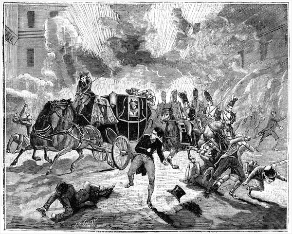 Explosion on the Rue de la Loi, Paris, France, 24th December 1800 (1882-1884). Artist: Unknown