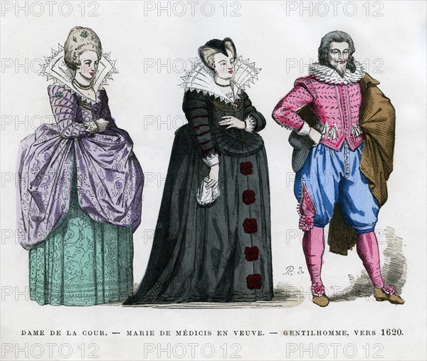 A lady of the court, Marie de' Medici as a widow, and a gentleman, c1620 (1882-1884). Artist: Unknown