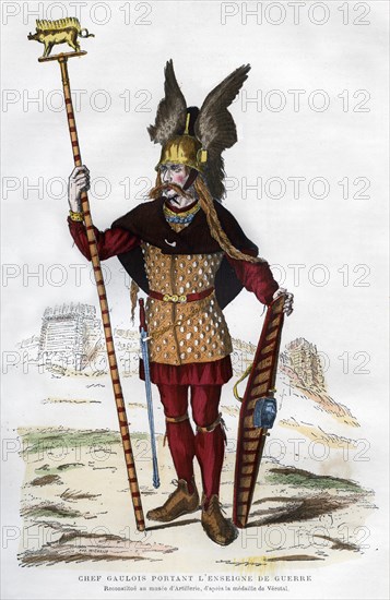 Gaul chief in battle dress carrying a standard, 1882-1884.Artist: Michelet