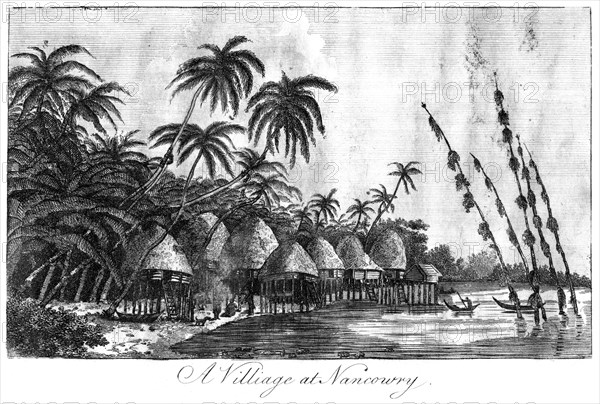 'A Village at Nancowry', Nicobar Islands, 1799. Artist: Unknown