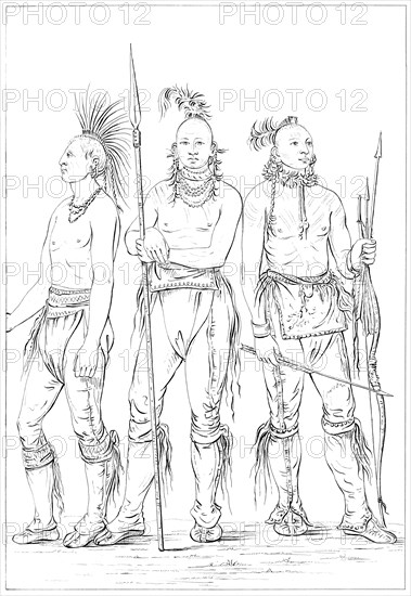 Three Osage braves, 1841.Artist: Myers and Co