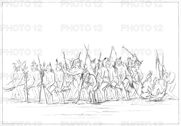Dog dance of the Sioux, 1841.Artist: Myers and Co