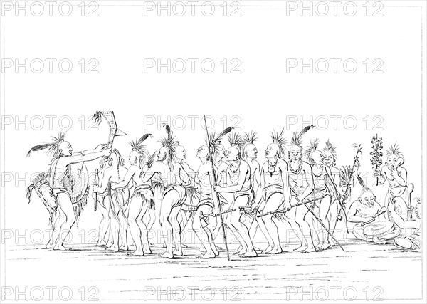 Slave dance, Sac and Fox, Rock Island, Upper Mississippi, 1841.Artist: Myers and Co