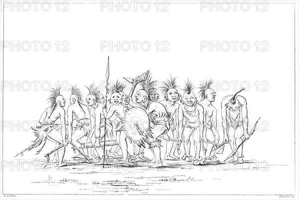 Begging dance, Sac and Fox, Rock Island, Upper Mississippi, 1841.Artist: Myers and Co