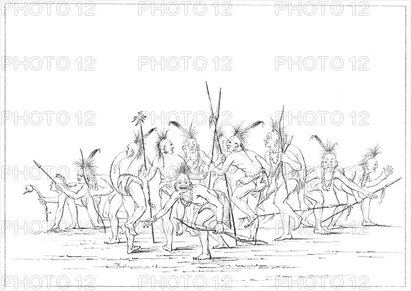 Discovery dance, Sac and Fox, Rock Island, Upper Mississippi, 1841.Artist: Myers and Co