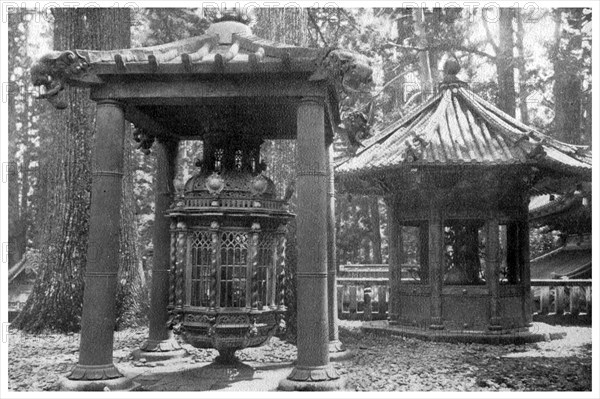 Bronze lantern from Korea and candelabrum from Holland, Japan, 1904. Artist: Unknown