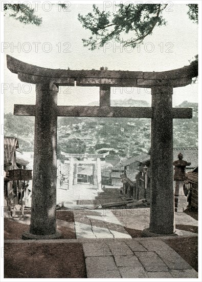 Stone torii, Suwa Temple, Nagasaki, Japan, 1904. Artist: Unknown