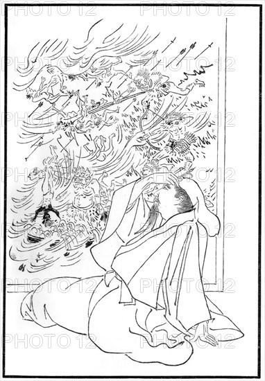 The death of Kose no Hirotaka, 1886. Artist: Unknown