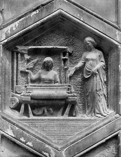 'The Art of Weaving', relief on the Duomo, Florence, Italy, mid 14th century (1925). Artist: Giotto