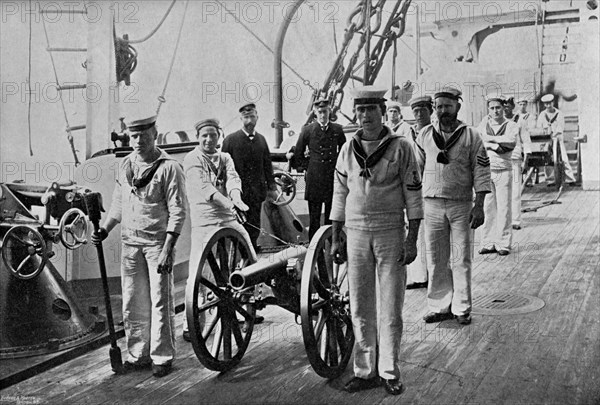 Drill with a light gun on board HMS 'Camperdown', 1895. Artist: Gregory & Co