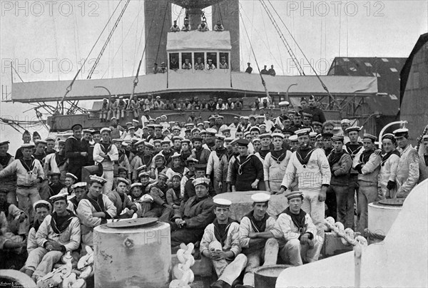 On the forecastle of HMS 'Royal Sovereign', 1895. Artist: Gregory & Co