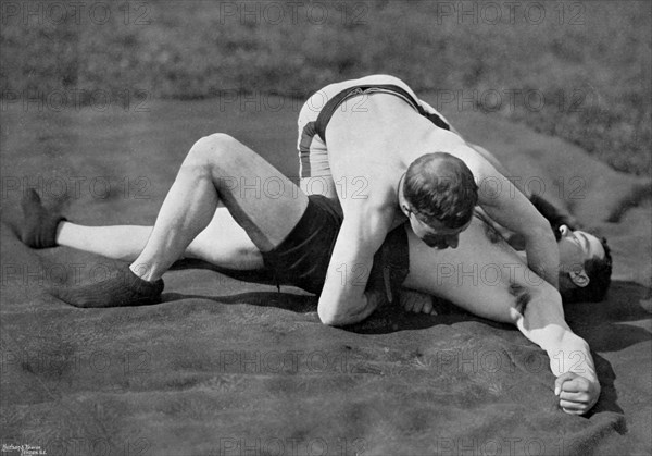 A good fall, wrestling display, Aldershot, Hampshire, 1896. Artist: Gregory & Co