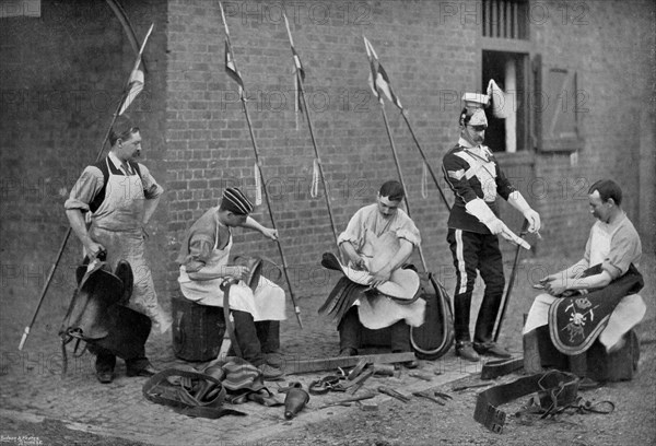 Saddlers of the 17th Lancers at work, 1896. Artist: Gregory & Co