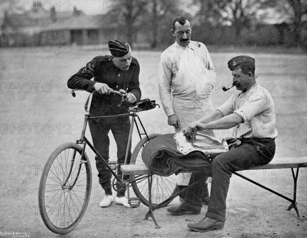 A trooper of the 2nd Life Guards polishing up for parade, 1896. Artist: Gregory & Co