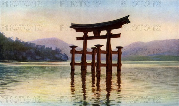 Torii of Itsukushima temple in Miyajima Island, Japan, c1930s. Artist: John Bushby