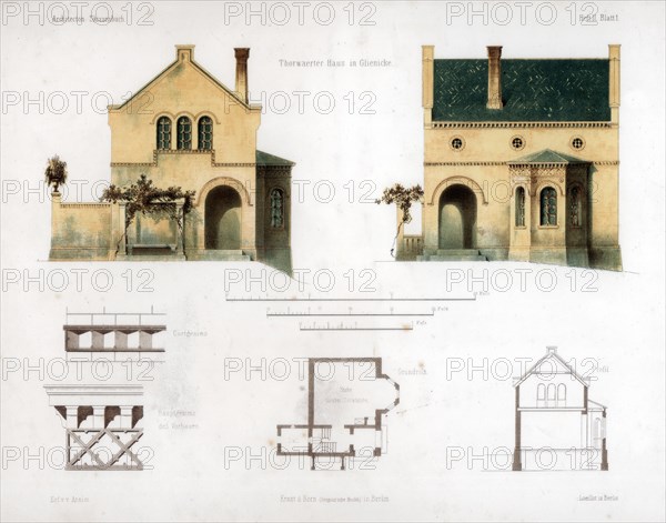 Design for a house in Glienicke, Germany, c1850.Artist: Anst von W Loeillot