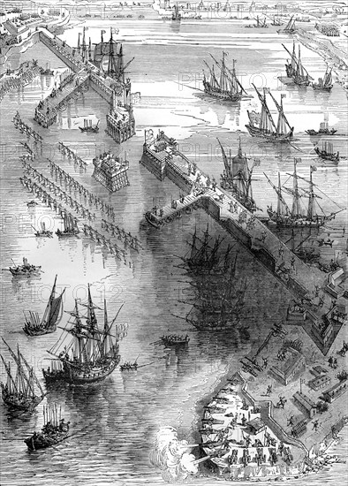 Siege of La Rochelle, France, 1627 (1882-1884). Artist: Unknown