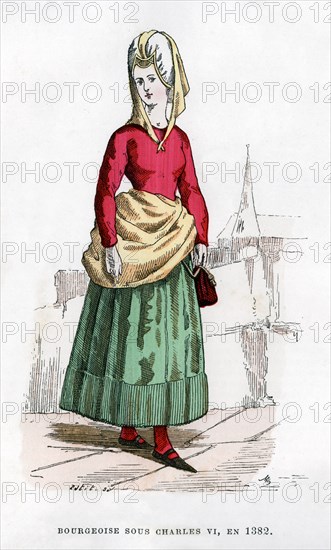 Bourgeoise in costume of the time of Charles VI of France, 1382 (1882-1884).Artist: Petit