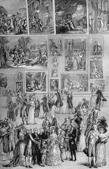 Painting exhibition, the Louvre, Paris, 1737 (1882-1884). Artist: Unknown